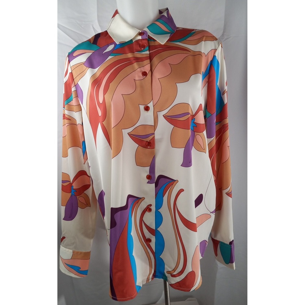 rachel zoe Womens Colorful Button Down Collared Longsleeve Shirt Size M